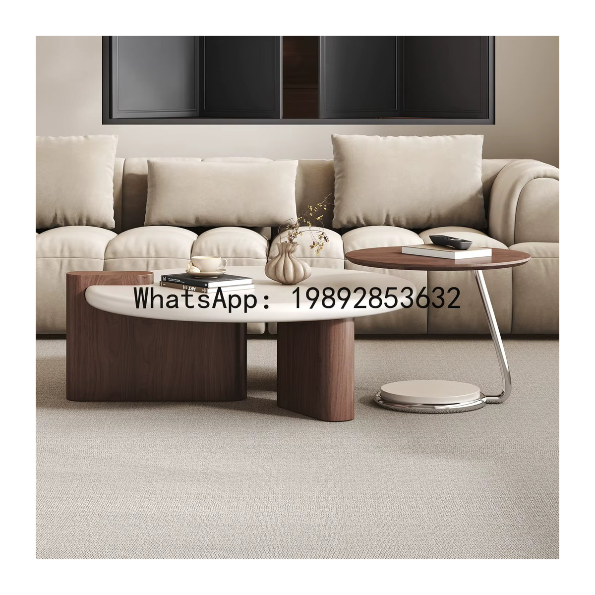 LYY Couchtisch-Set in Creme und Beige im Vintage-Stil, runder Couchtisch für dein Wohnzimmer - Bild 2