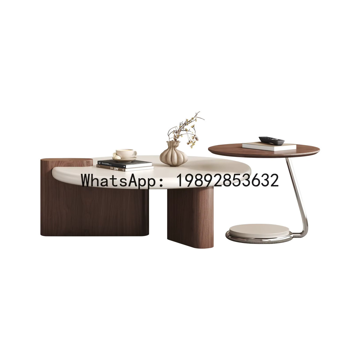 LYY Couchtisch-Set in Creme und Beige im Vintage-Stil, runder Couchtisch für dein Wohnzimmer - Bild 3