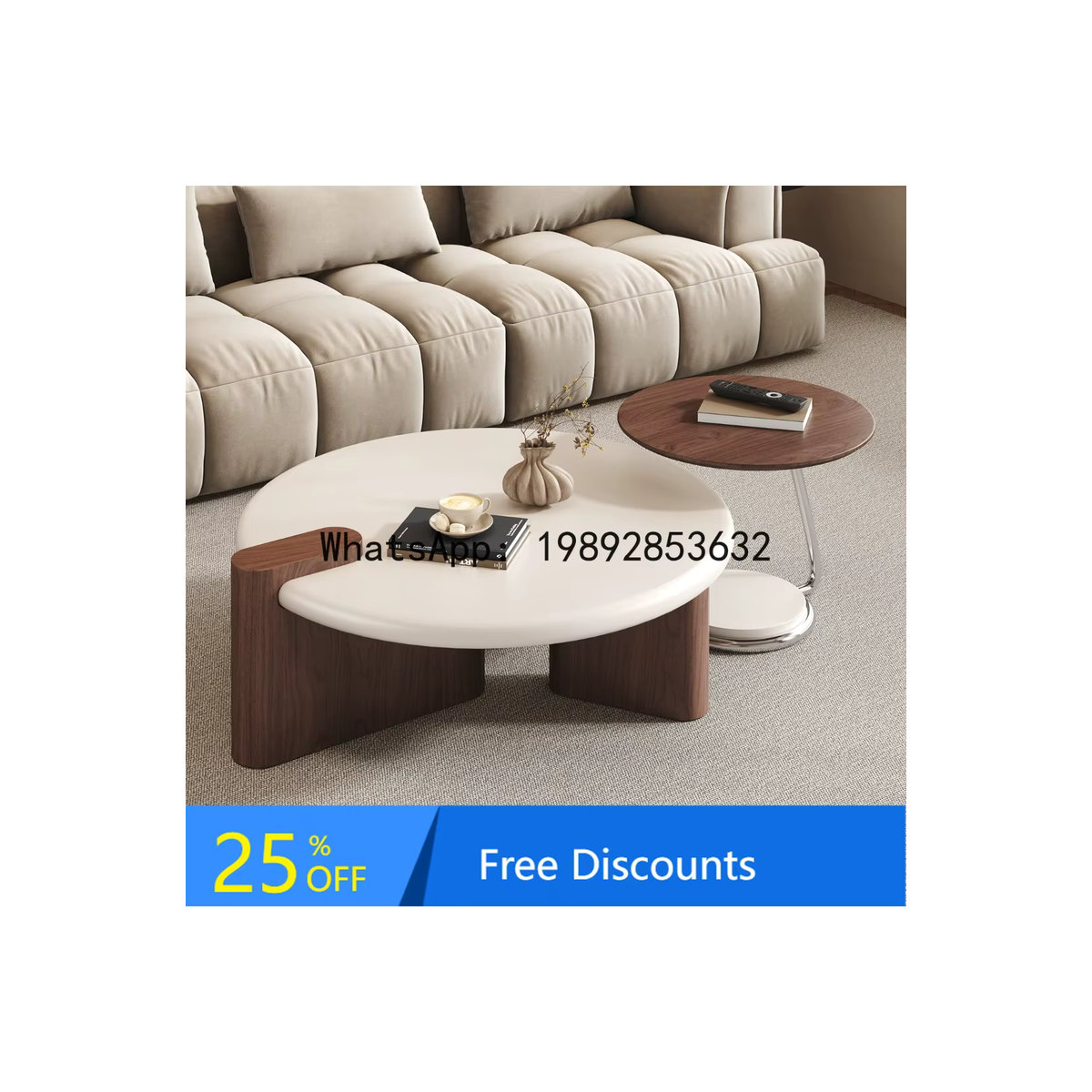LYY Couchtisch-Set in Creme und Beige im Vintage-Stil, runder Couchtisch für dein Wohnzimmer - Bild 5