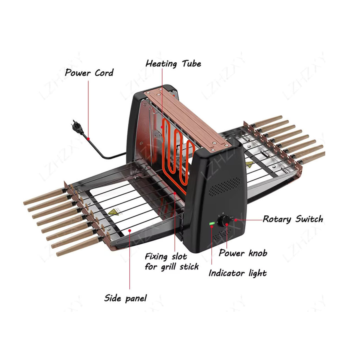 LZHZXY Elektrische Rotisserie Grillmaschine mit automatischen rotierenden Spießen, 1200 W, 220 V, rauchfrei - Bild 4