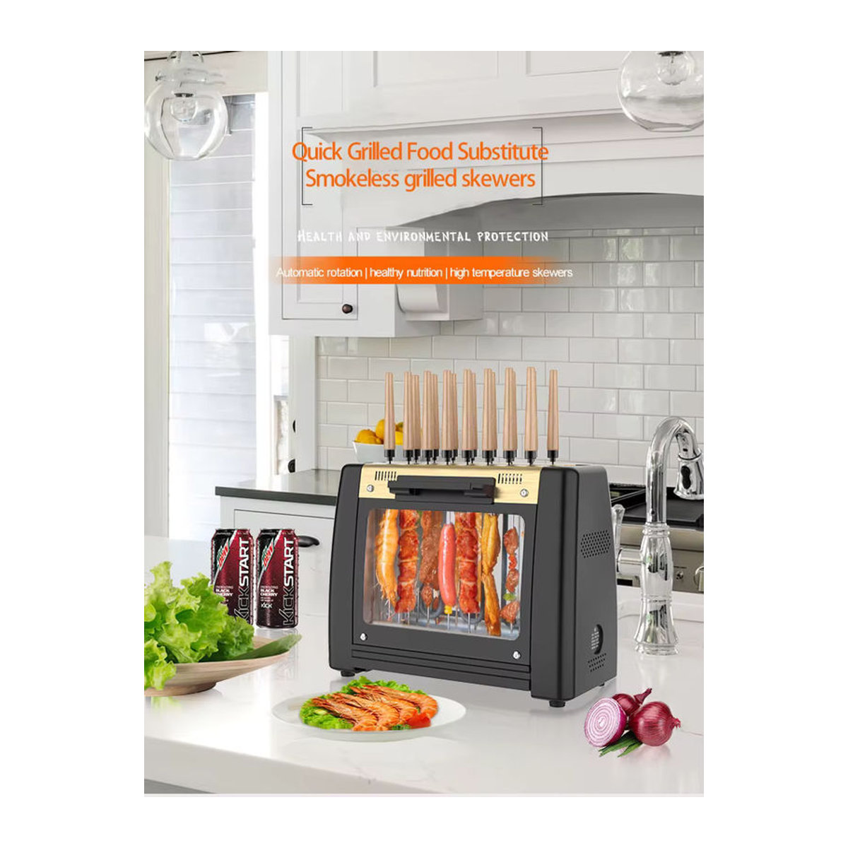 LZHZXY Elektrische Rotisserie Grillmaschine mit automatischen rotierenden Spießen, 1200 W, 220 V, rauchfrei - Bild 5