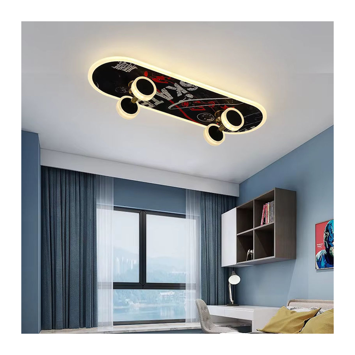 LZPZ RUI Dimmbare LED Skateboard Deckenleuchte in Bunt für Kinderzimmer und Wohnzimmer - Bild 1