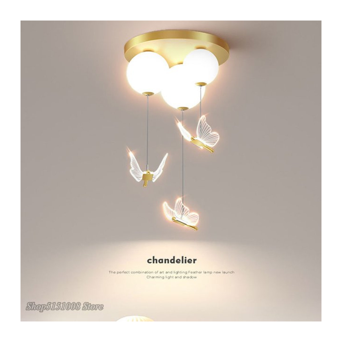 LZPZ RUI LED Kronleuchter aus Acryl in Gold mit Schmetterlings-Design für Kinderzimmer und Wohnzimmer - Bild 1