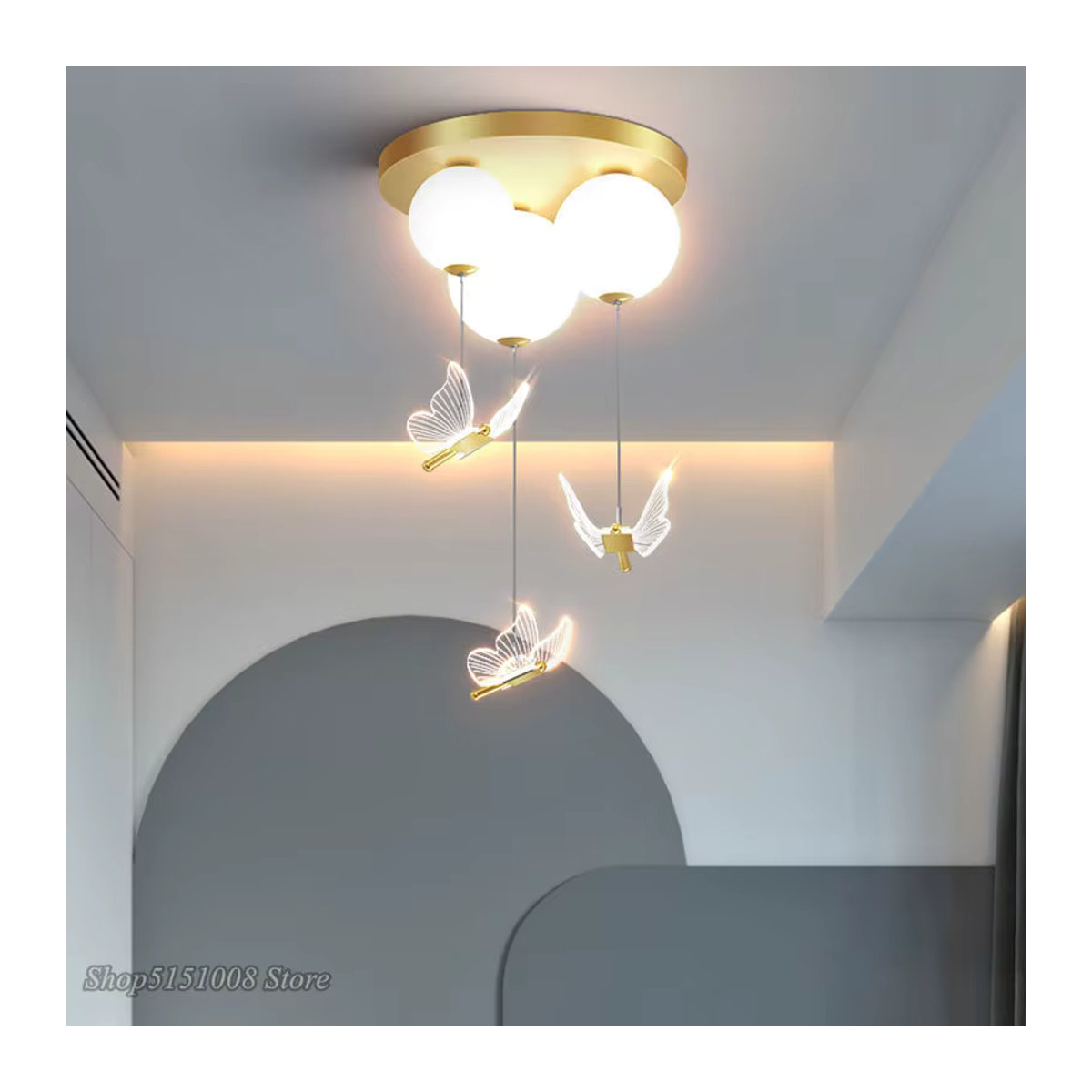LZPZ RUI LED Kronleuchter aus Acryl in Gold mit Schmetterlings-Design für Kinderzimmer und Wohnzimmer - Bild 3