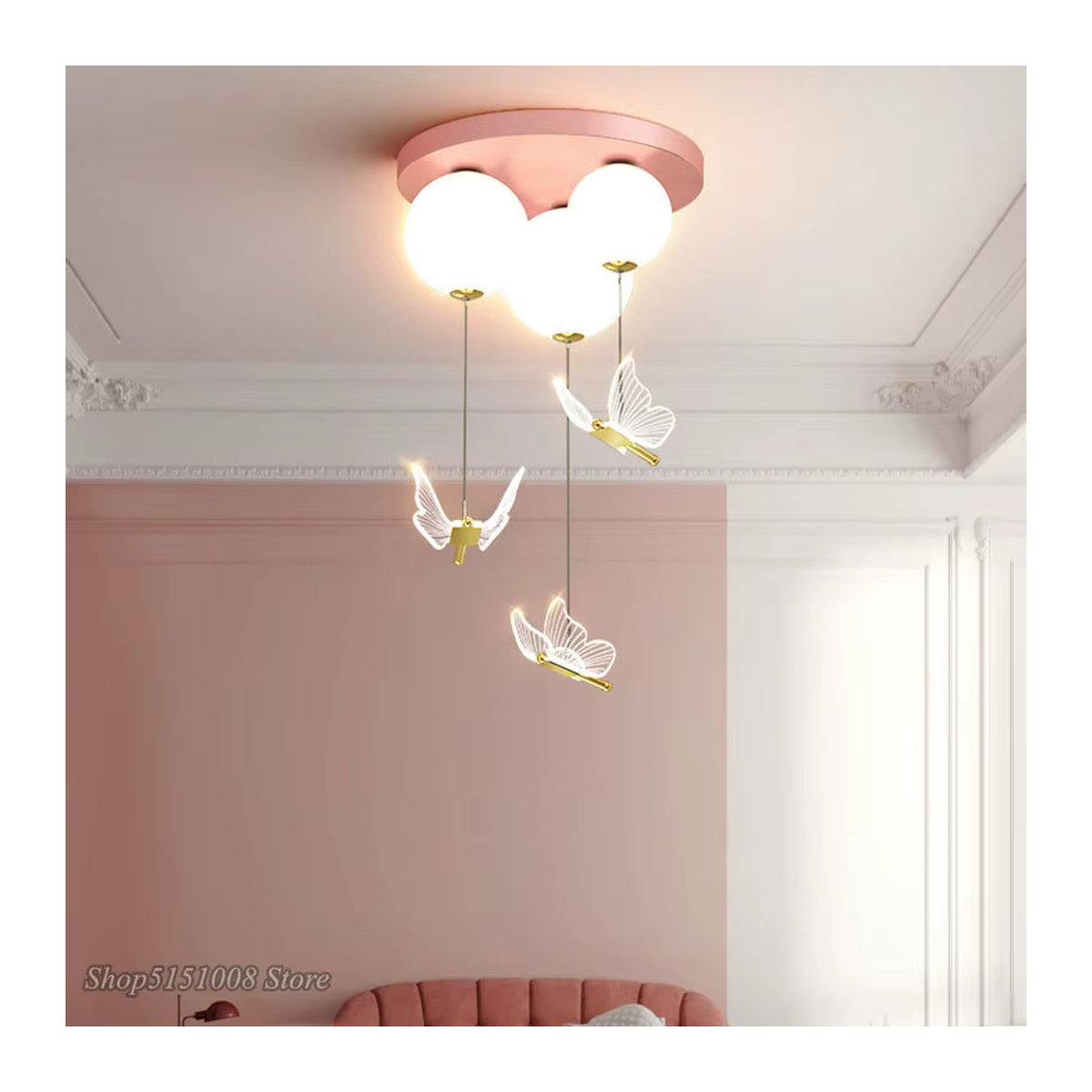 LZPZ RUI LED Kronleuchter aus Acryl in Gold mit Schmetterlings-Design für Kinderzimmer und Wohnzimmer - Bild 4