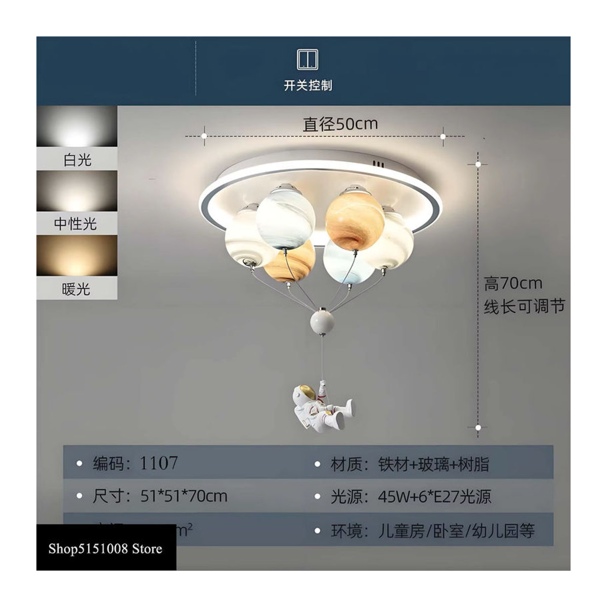 LZPZ RUI Moderne Astronaut LED Deckenlampe aus Glas in Bunt für Kinderzimmer und Wohnräume - Bild 4