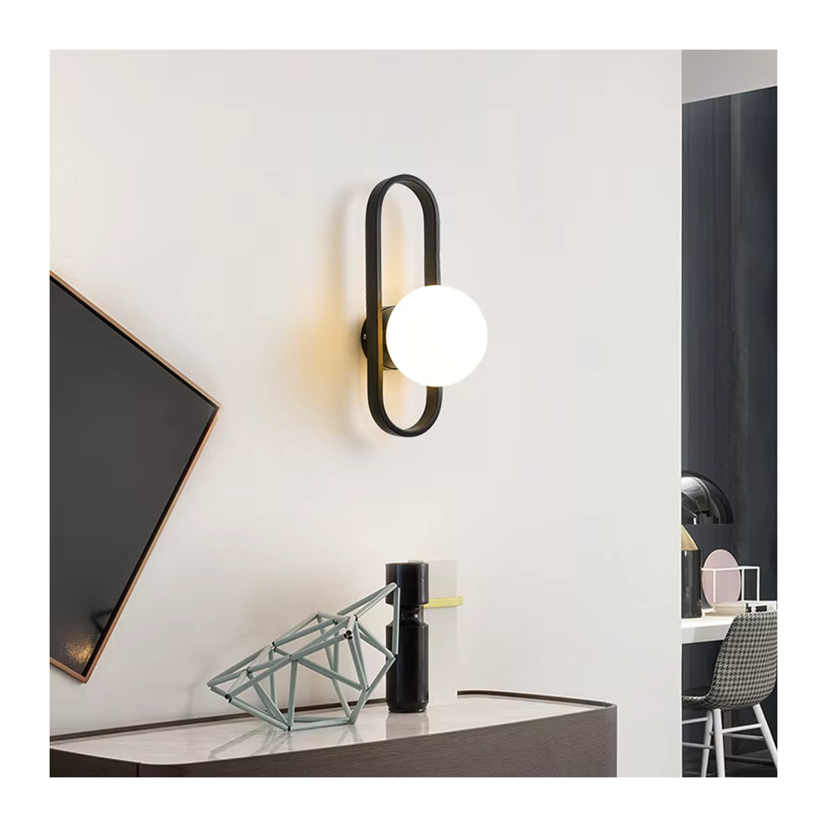 LZPZ RUI Moderne minimalistische LED Wandleuchte aus Glas mit E27 Fassung in Schwarz - Bild 2