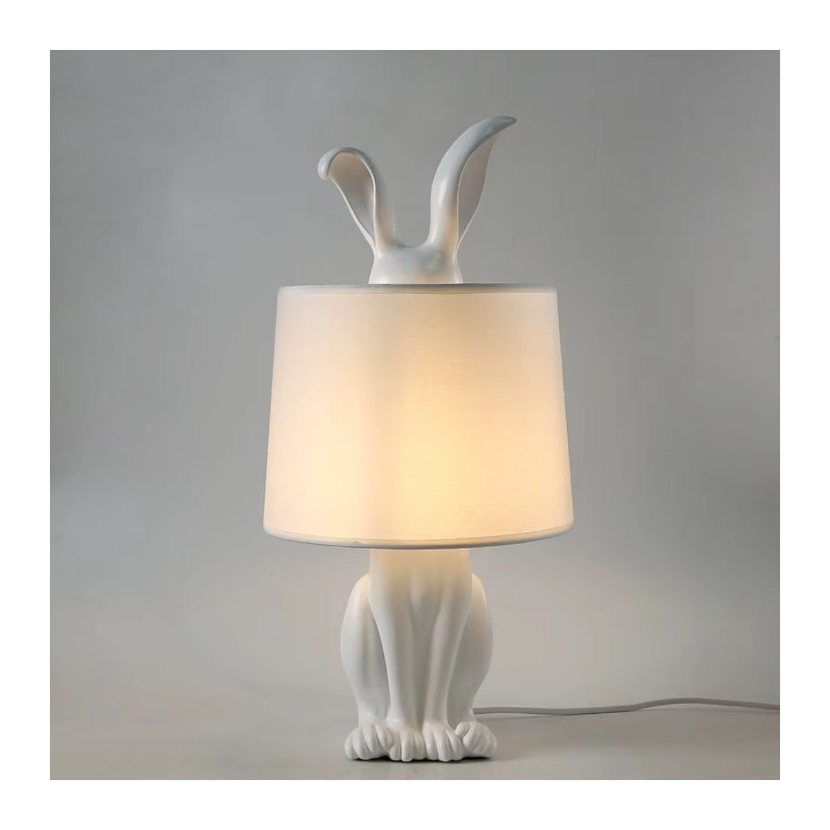 LZPZ RUI Retro Tischlampe aus Kunstharz mit Stoffschirm und Maskiertem Kaninchen, E27, Gold Silber Bunt - Bild 2