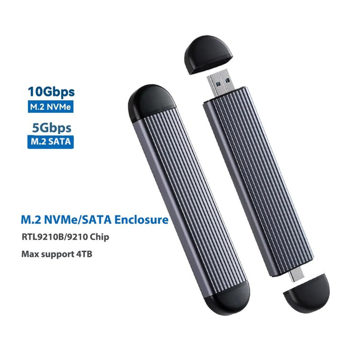 M.2 SSD externes Gehäuse Dual Protokoll für NVMe und SATA, USB Typ C 3.2 Gen 2, 10Gbps/5Gbps, Schwarz - Bild 1