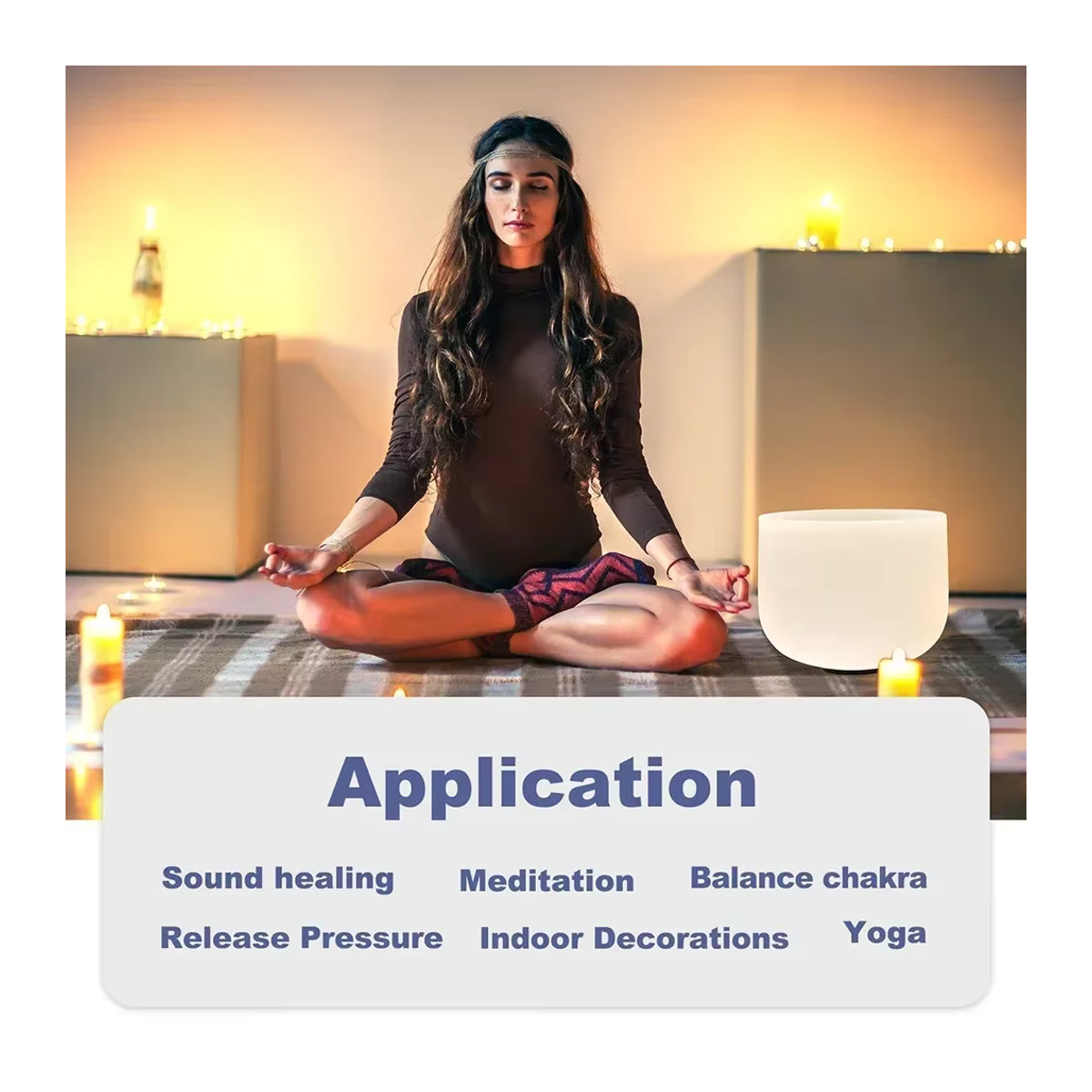M MBAT Kristall-Klangschale aus mattem Quarz in Weiß für Meditation und Yoga inklusive Schlägel und O-Ring - Bild 2