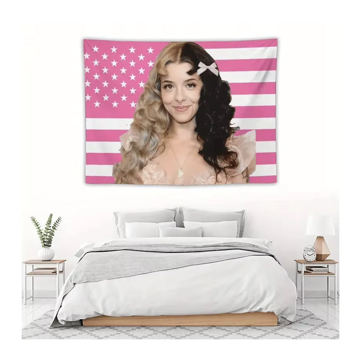 M-Melanie M-Martinez Wandteppich mit amerikanischer Flagge in Rosa und Weiß, rechteckiger Textil-Wandteppich mit Streifen und Sternen - Bild 2