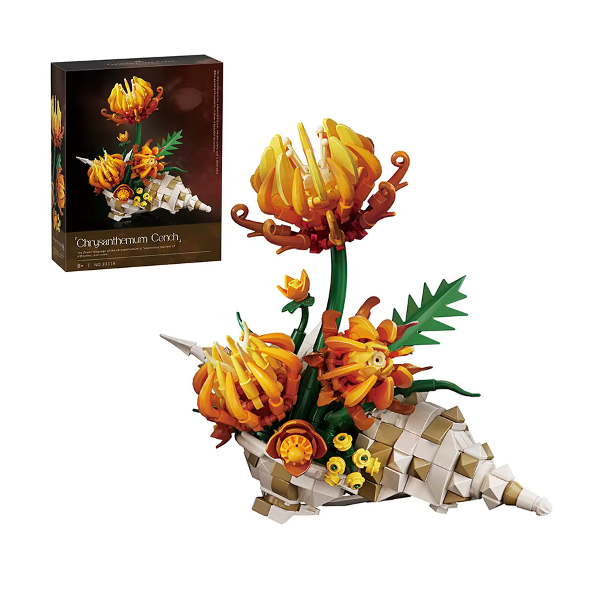 M MENBIS Chrysanthemen-Muschel MOC Bausteine DIY Blumen-Modell Desktop-Ornament aus Kunststoff, mehrfarbig - Bild 1