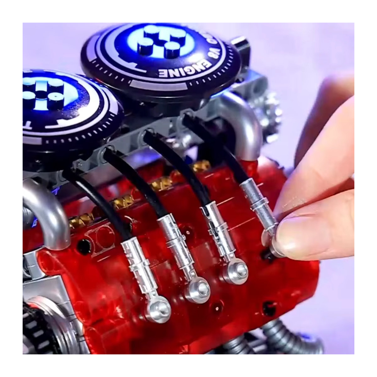 M MENBIS Turbo V8 Motor Modellbausatz aus Kunststoff, Mehrfarbige technische Bausteine für Erwachsene - Bild 5