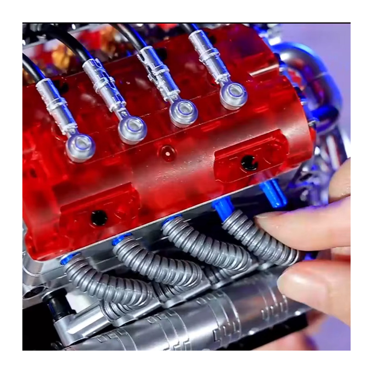 M MENBIS Turbo V8 Motor Modellbausatz aus Kunststoff, Mehrfarbige technische Bausteine für Erwachsene - Bild 6