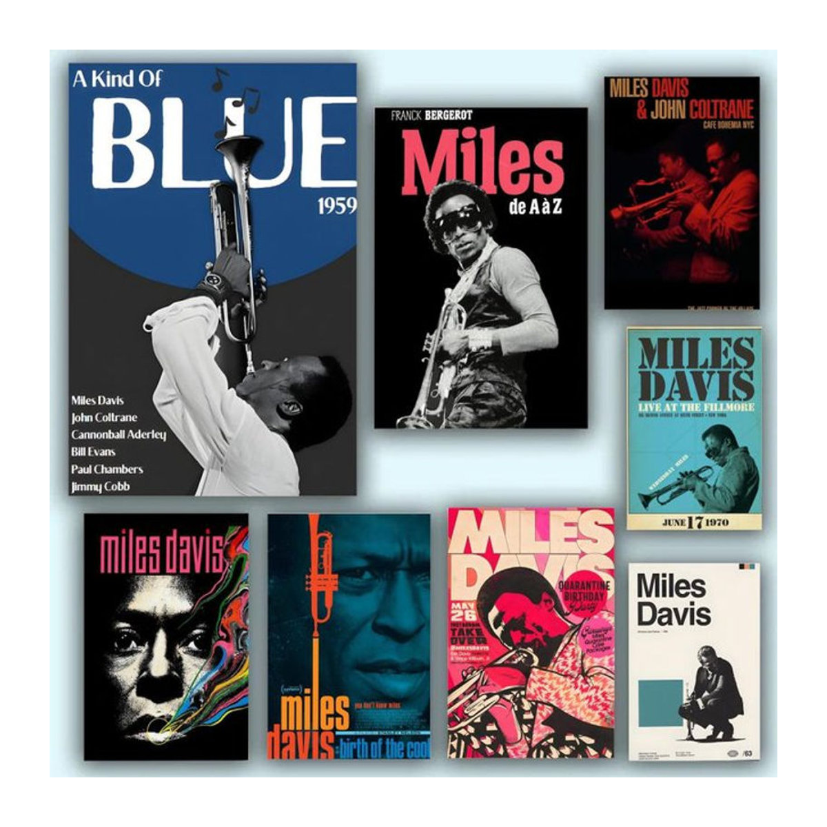 M-Miles D-Davis Jazz Musik Poster Vintage Leinwand Wandbild in Schwarz und Mehrfarbig, Hochformat, Rahmenlos - Bild 1