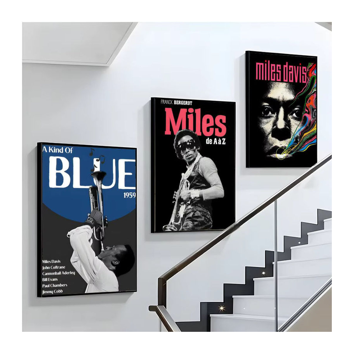 M-Miles D-Davis Jazz Musik Poster Vintage Leinwand Wandbild in Schwarz und Mehrfarbig, Hochformat, Rahmenlos - Bild 3