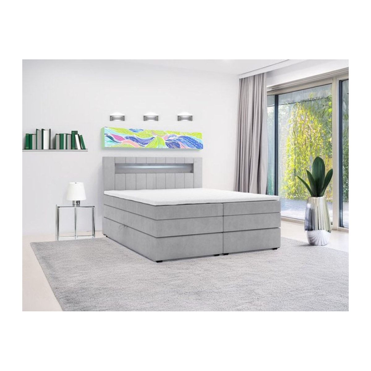 M-Punkt Boxspringbett KUBA KING in Grau mit Bettkasten, Visco Topper und Taschenfederkern, B/T: 180 x 200 cm - Bild 1