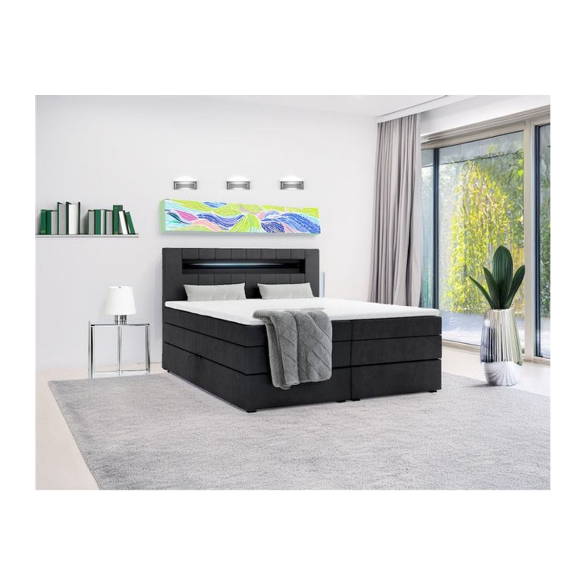 M-Punkt Boxspringbett KUBA KING in Schwarz mit Bettkasten, Visco Topper und Taschenfederkern, Breite: 140 cm, Länge: 200 cm - Bild 1