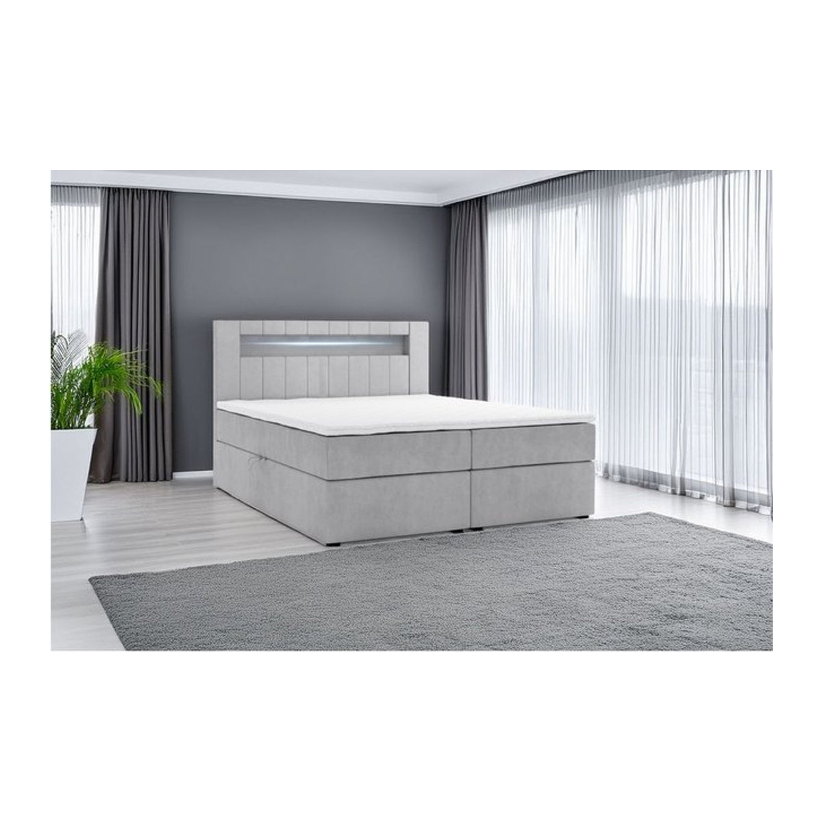 M-Punkt Boxspringbett KUBA mit Bettkasten, Visco Topper und LED, Grau, Stoff, B/T: 200 x 200 cm - Bild 1