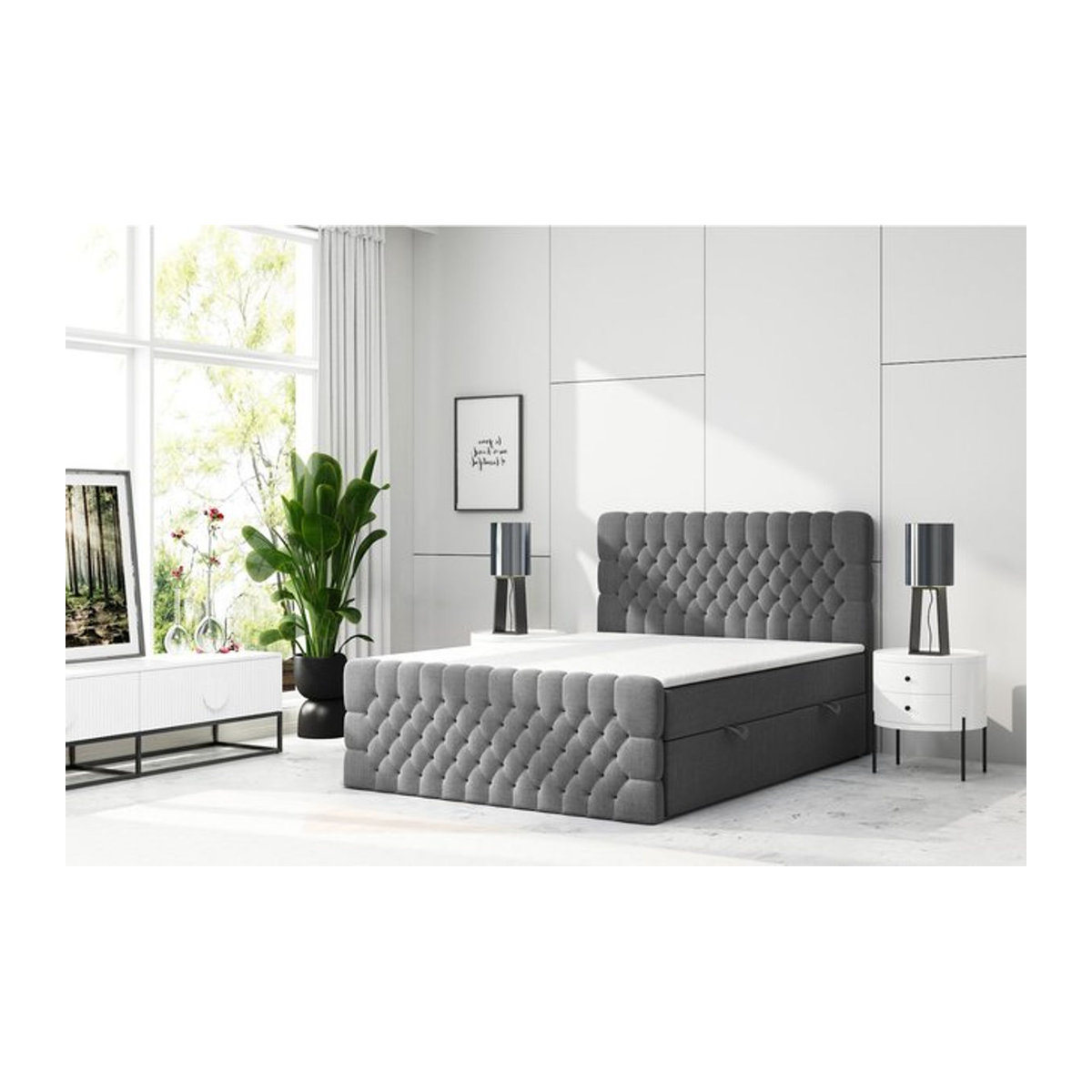 M-Punkt GmbH Boxspringbett OXFORD mit Bettkasten in Anthrazit und Grau, Polsterstoff, B/T: 180 x 200 cm - Bild 1