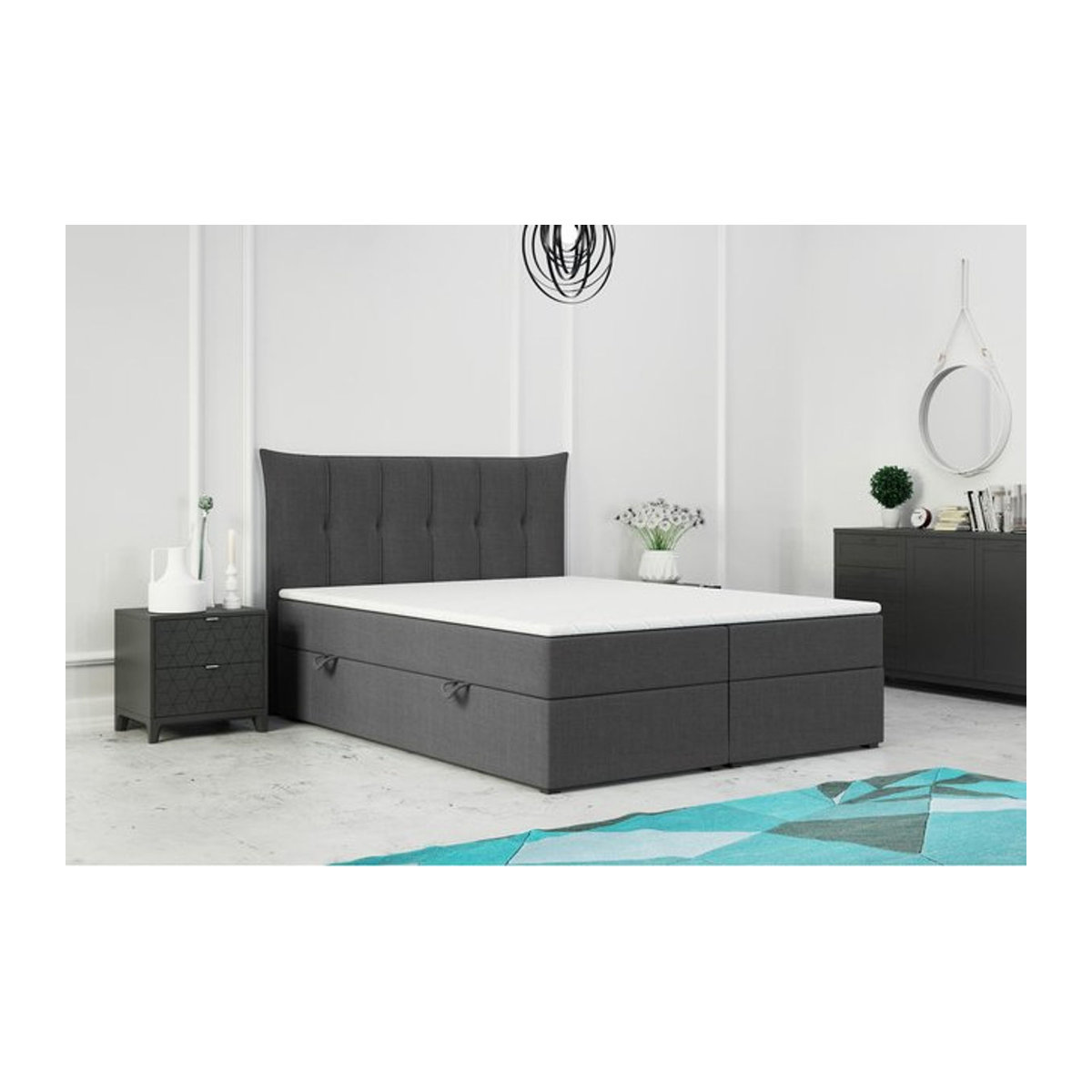 M-Punkt GmbH Boxspringbett PADUA mit Bettkasten in Anthrazit und Grau, Polsterung aus Stoff, B/T: 180 x 200 cm - Bild 1