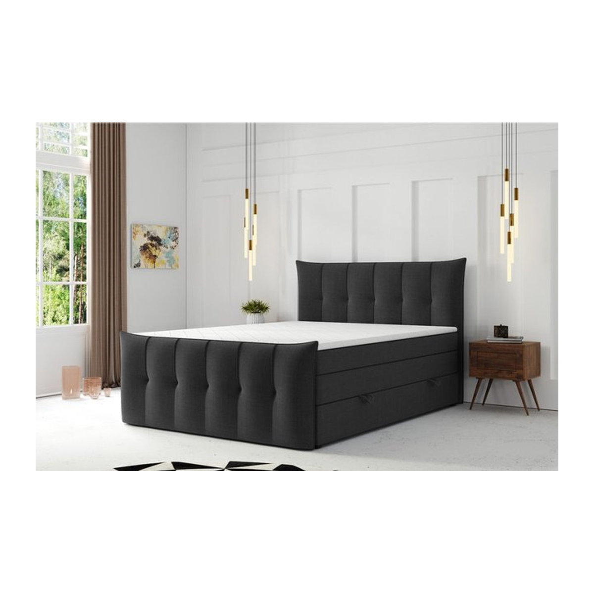 M-Punkt GmbH Boxspringbett PORTO mit Bettkasten aus Stoff in Schwarz oder Grau, B/T: 180 x 200 cm - Bild 1