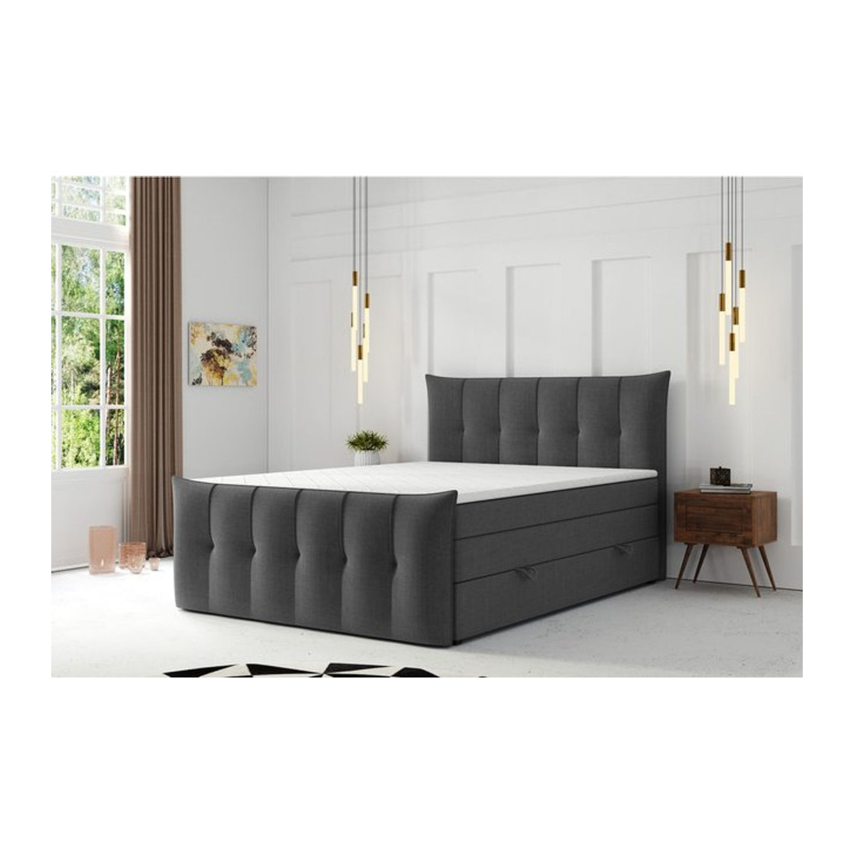 M-Punkt GmbH Boxspringbett PORTO mit Bettkasten in Anthrazit und Grau, Polsterstoff, B/T: 180 x 200 cm - Bild 1