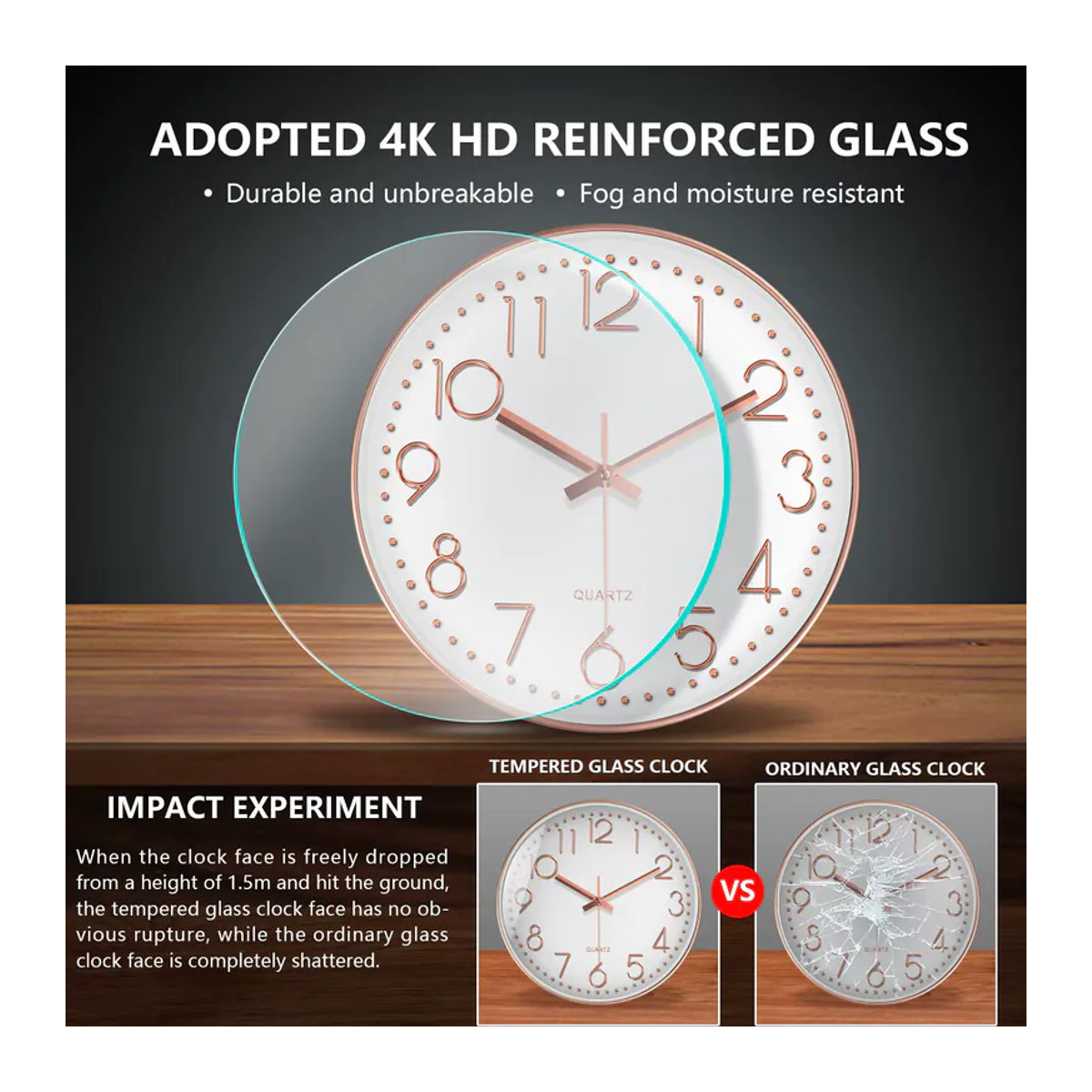Mabpedo Minimalistische Quarz-Wanduhr in quadratischem Design, geräuschlose digitale Glasuhr für Wohnzimmer, Schlafzimmer und Büro, erhältlich in Weiß oder Schwarz - Bild 1
