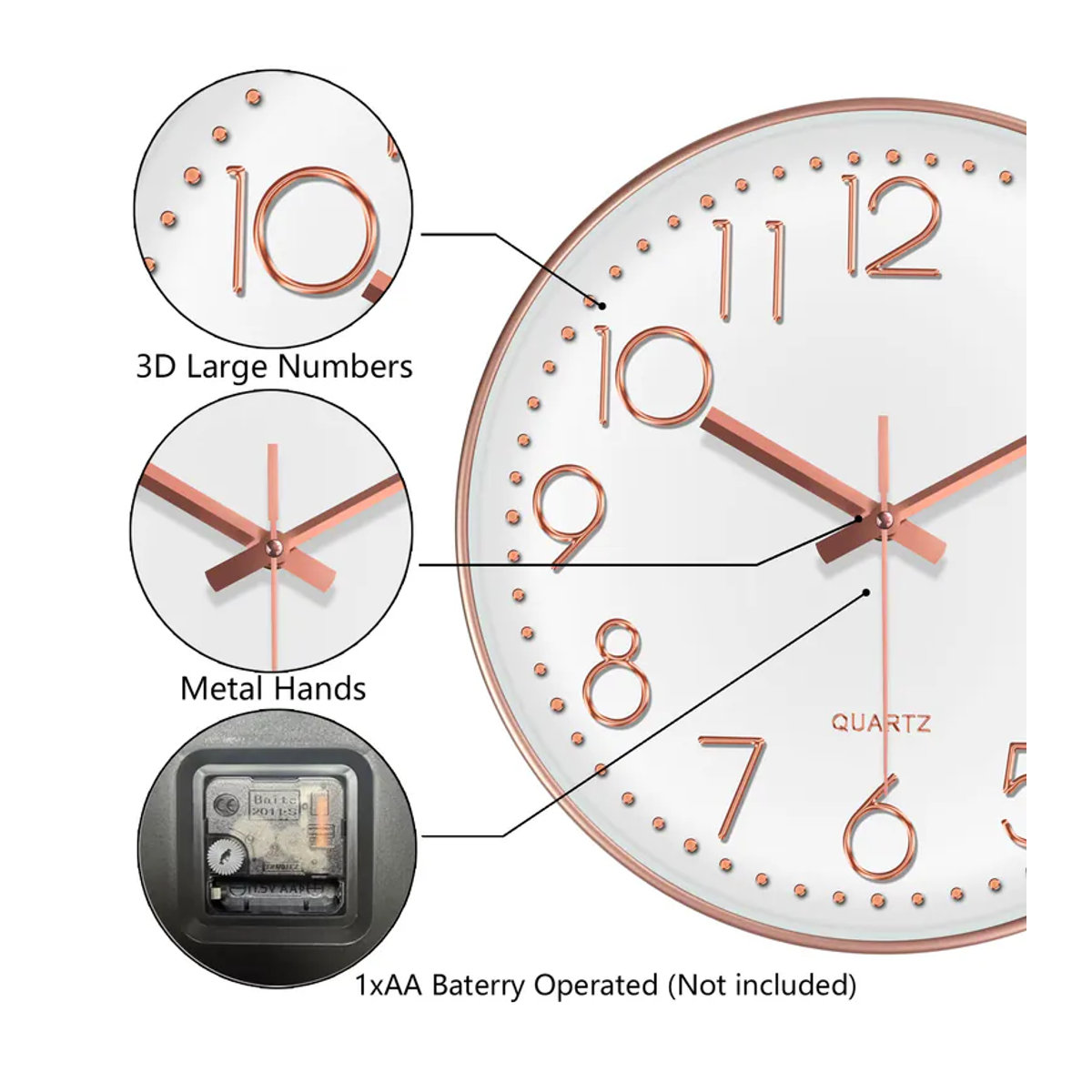 Mabpedo Minimalistische Quarz-Wanduhr in quadratischem Design, geräuschlose digitale Glasuhr für Wohnzimmer, Schlafzimmer und Büro, erhältlich in Weiß oder Schwarz - Bild 3