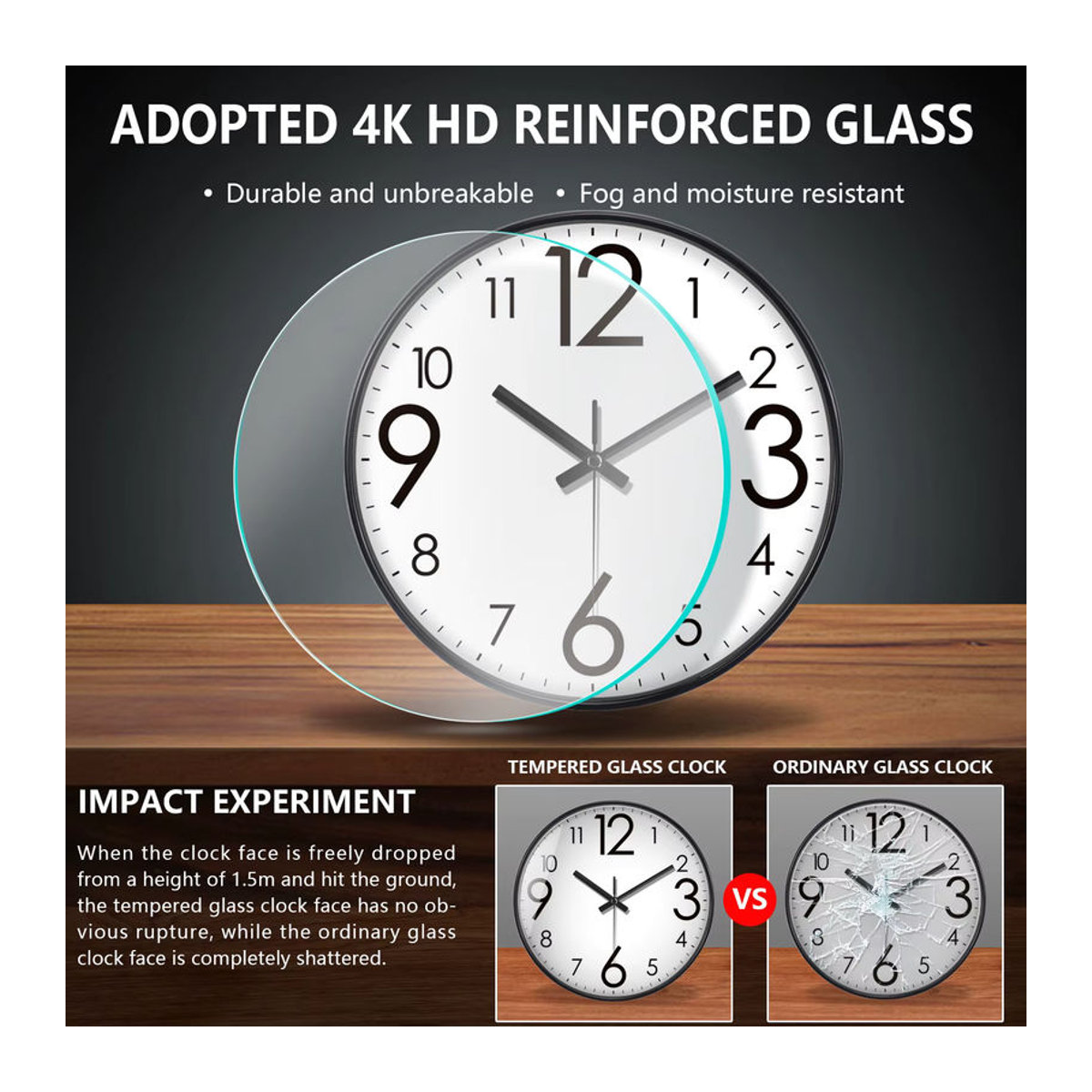 Mabpedo Wanduhr Analog Quarz Rund mit Glas und großen Zahlen, Geräuschlos, Modern, Schwarz oder Weiß - Bild 2