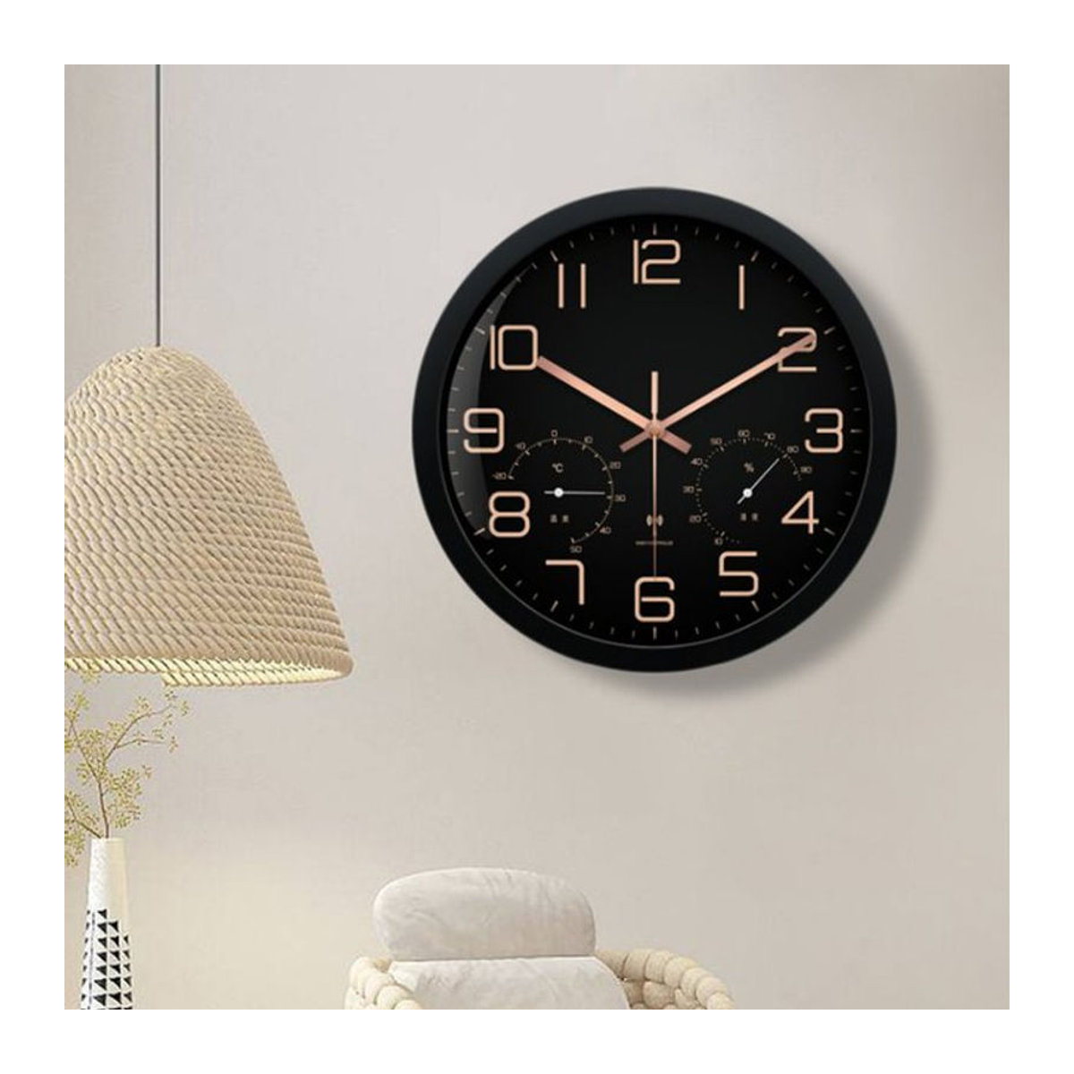 Mabpedo Wanduhr rund mit Thermometer und Hygrometer, moderne Analog-Quarzuhr aus Kunststoff in Weiß oder Schwarz, Durchmesser: 30,48 cm - Bild 1