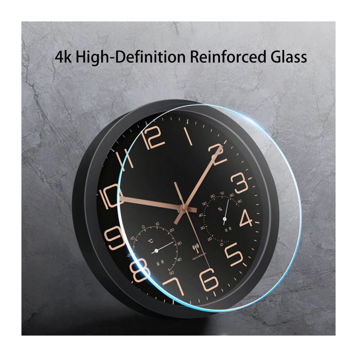 Mabpedo Wanduhr rund mit Thermometer und Hygrometer, moderne Analog-Quarzuhr aus Kunststoff in Weiß oder Schwarz, Durchmesser: 30,48 cm - Bild 3