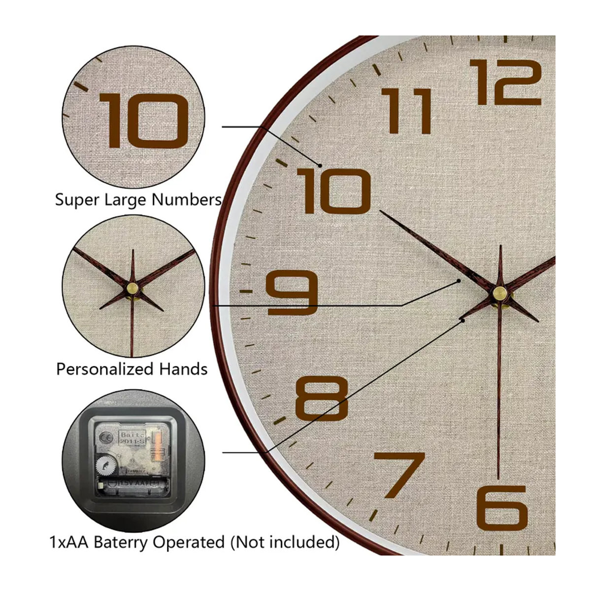 Mabpedo Wanduhr Vintage Analog Rund mit Glas und geräuschlosem Mechanismus in Weiß oder Schwarz - Bild 3