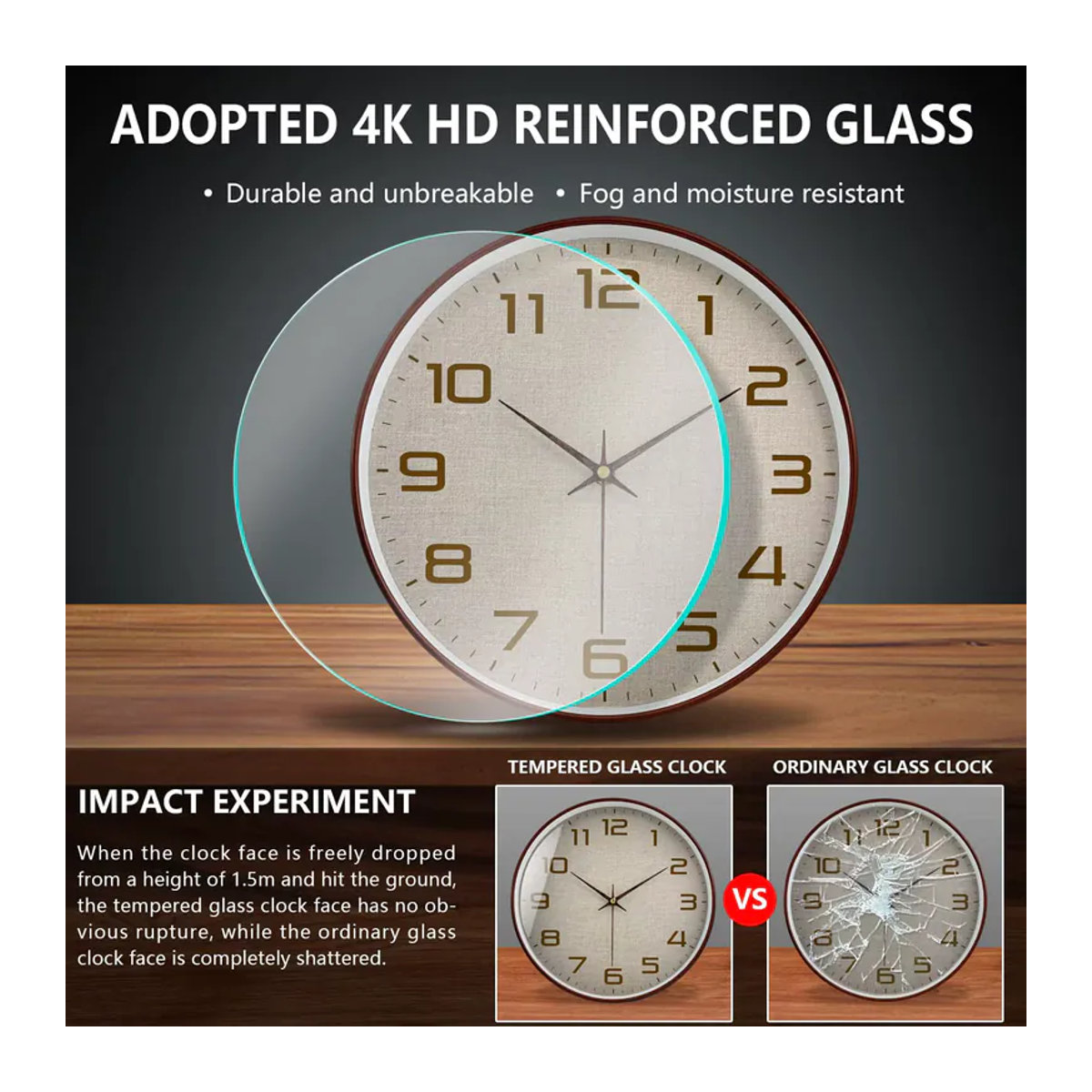Mabpedo Wanduhr Vintage Analog Rund mit Glas und geräuschlosem Mechanismus in Weiß oder Schwarz - Bild 4