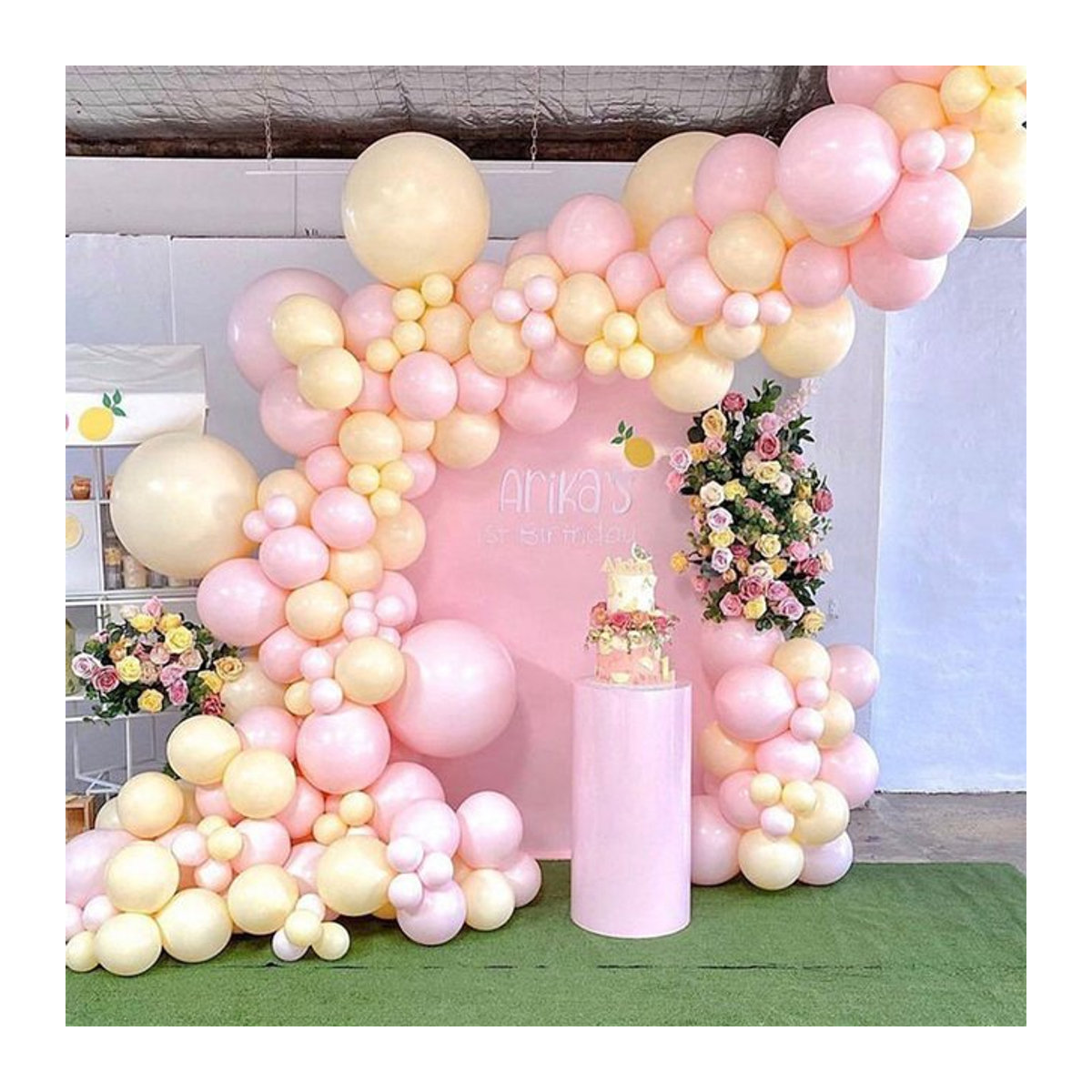 Macaron Ballon Girlande Bogen Kit in Gelb und Rosa für Hochzeit, Geburtstag oder Babyparty - Bild 1