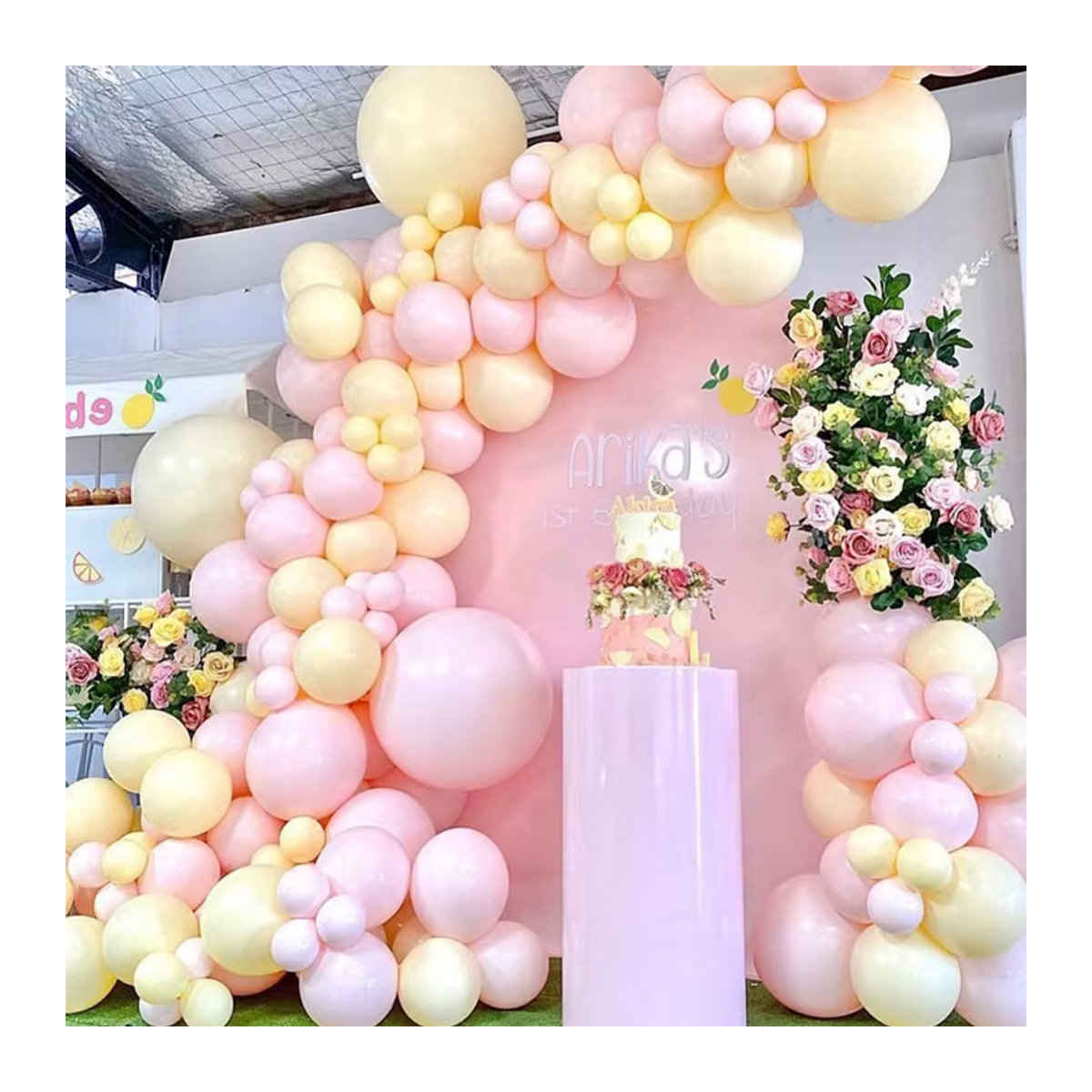 Macaron Ballon Girlande Bogen Kit in Gelb und Rosa für Hochzeit, Geburtstag oder Babyparty - Bild 2