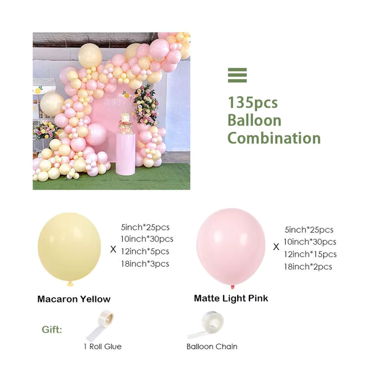 Macaron Ballon Girlande Bogen Kit in Gelb und Rosa für Hochzeit, Geburtstag oder Babyparty - Bild 3