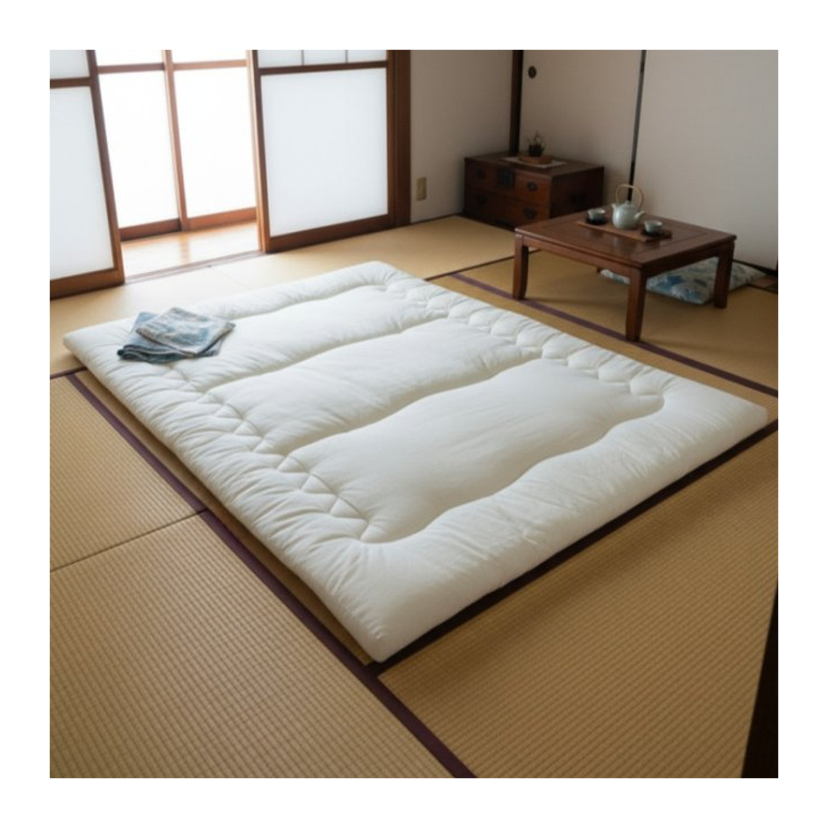 MadameJsHome Japanische Bodenmatratze Futon in Weiß, faltbar und aufrollbar, B/T/H: 120 x 200 cm - Bild 1