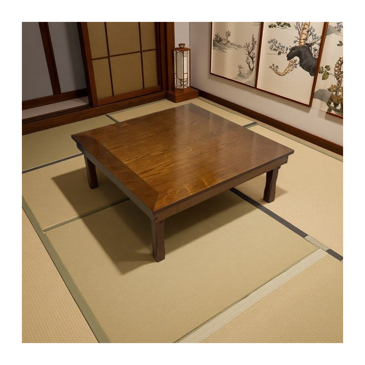 MadameJsHome Koreanischer niedriger Tisch aus Massivholz in Braun mit klappbaren Beinen, quadratisch, B/T: 80 x 80 cm - Bild 1