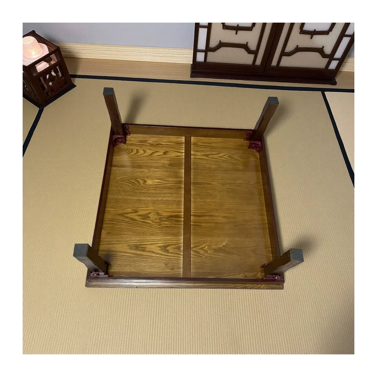 MadameJsHome Koreanischer niedriger Tisch aus Massivholz in Braun mit klappbaren Beinen, quadratisch, B/T: 80 x 80 cm - Bild 4