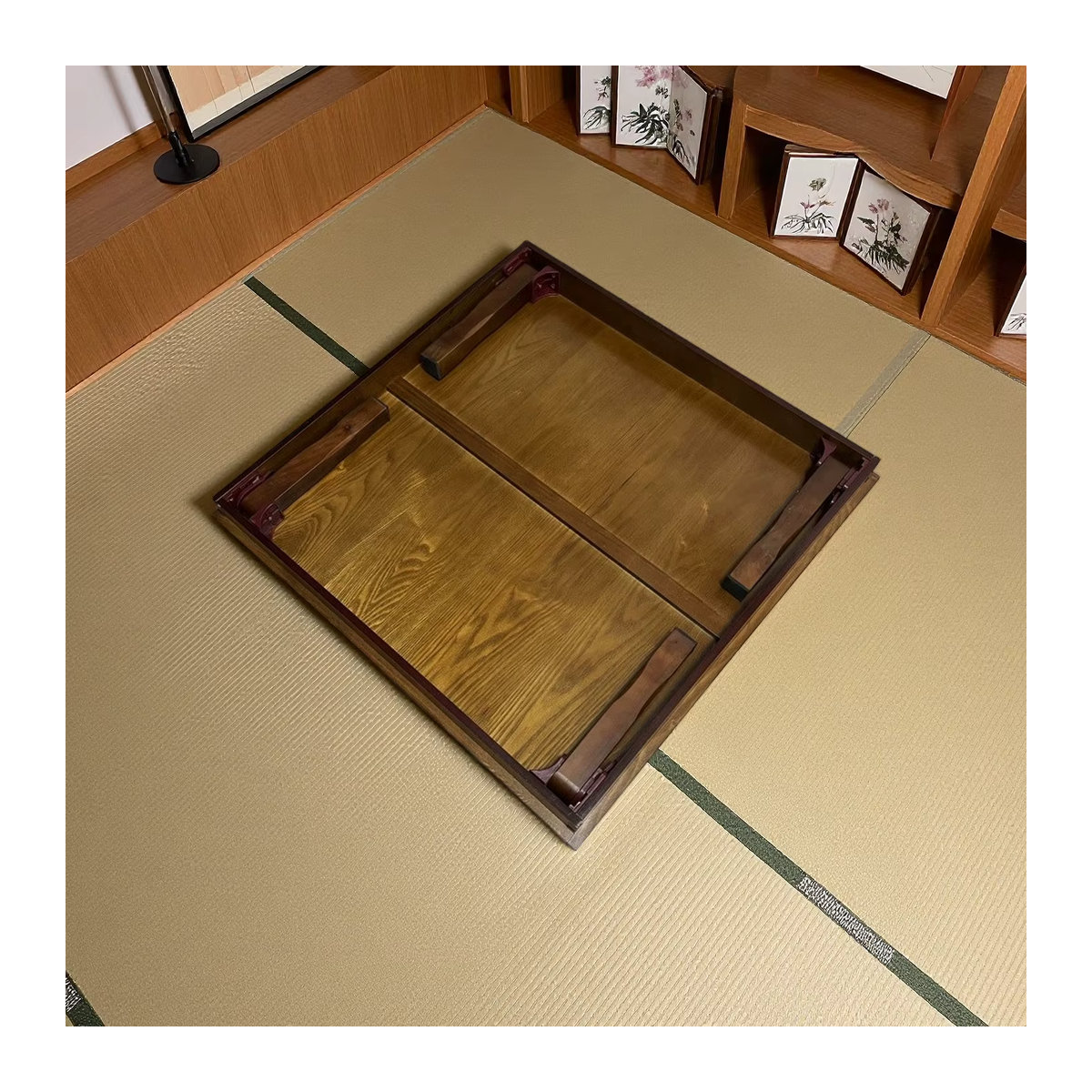 MadameJsHome Koreanischer niedriger Tisch aus Massivholz in Braun mit klappbaren Beinen, quadratisch, B/T: 80 x 80 cm - Bild 5