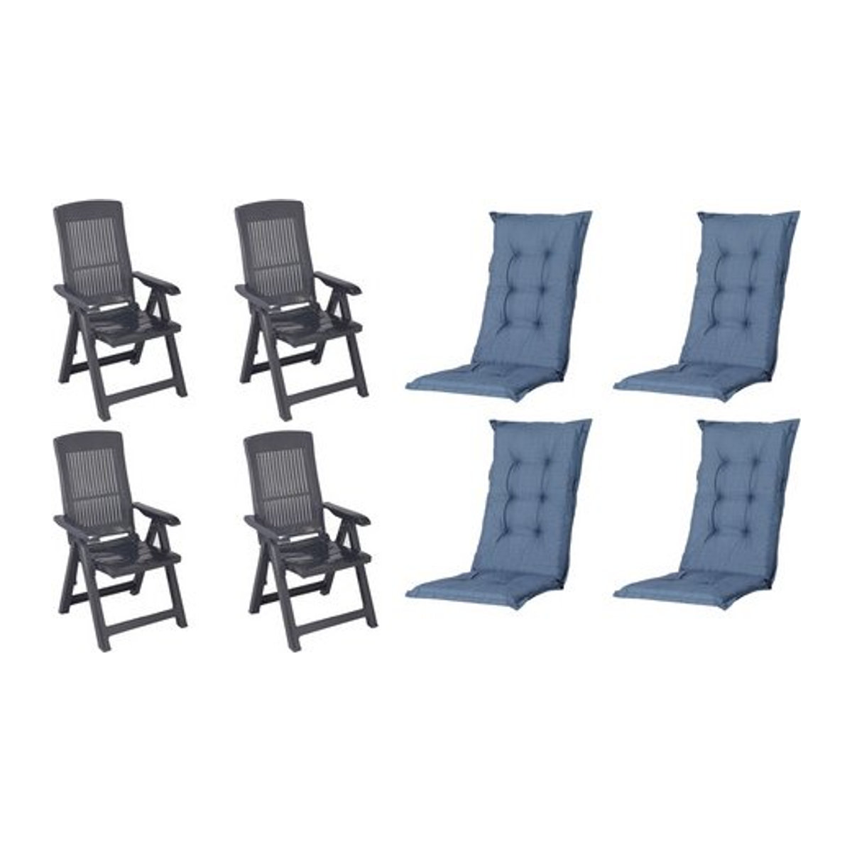 MADISON Gartenmöbelset Tampa mit 4 Klappsesseln in Anthrazit und 4 Auflagen in Blau, B/H/T: 61 x 109 x 60 cm - Bild 1
