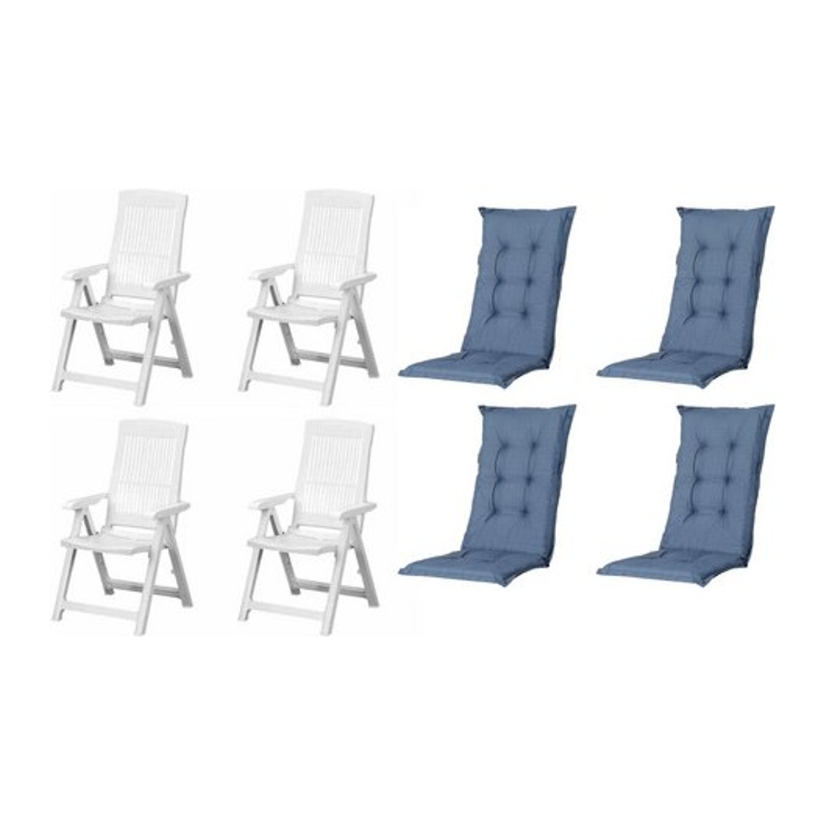 MADISON Gartenmöbelset Tampa mit 4 Klappsesseln und 4 Auflagen in Weiß und Blau, B/H/T: 61 x 109 x 60 cm - Bild 1