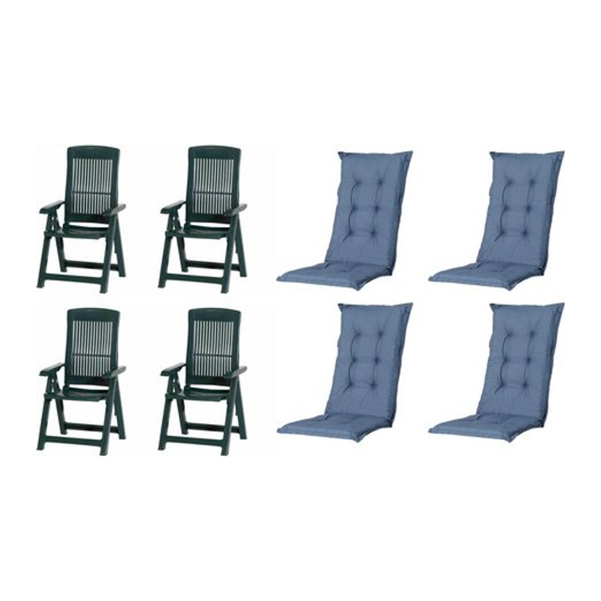 MADISON Gartenmöbelset Tampa von PROGARDEN mit 4 Klappsesseln aus Kunststoff und 4 Auflagen in Grün und Blau, B/H/T: 61 x 109 x 60 cm - Bild 1