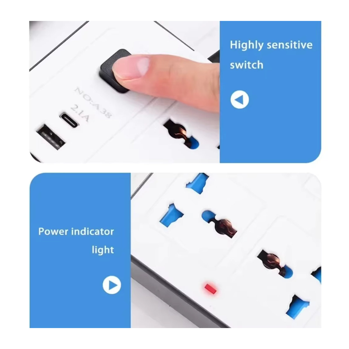 Maerknon Power Multi Tap Universal Steckdosenleiste mit USB-Port und 1,8 m Verlängerungskabel in Weiß oder Schwarz/Weiß - Bild 2