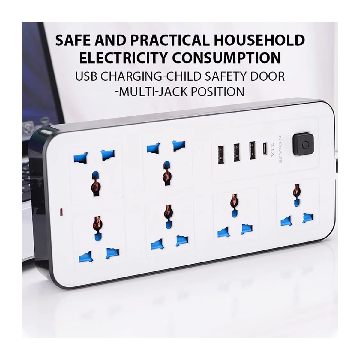 Maerknon Power Multi Tap Universal Steckdosenleiste mit USB-Port und 1,8 m Verlängerungskabel in Weiß oder Schwarz/Weiß - Bild 3