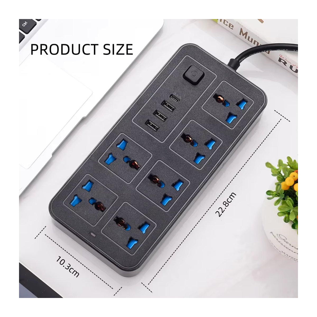 Maerknon Power Multi Tap Universal Steckdosenleiste mit USB-Port und 1,8 m Verlängerungskabel in Weiß oder Schwarz/Weiß - Bild 6