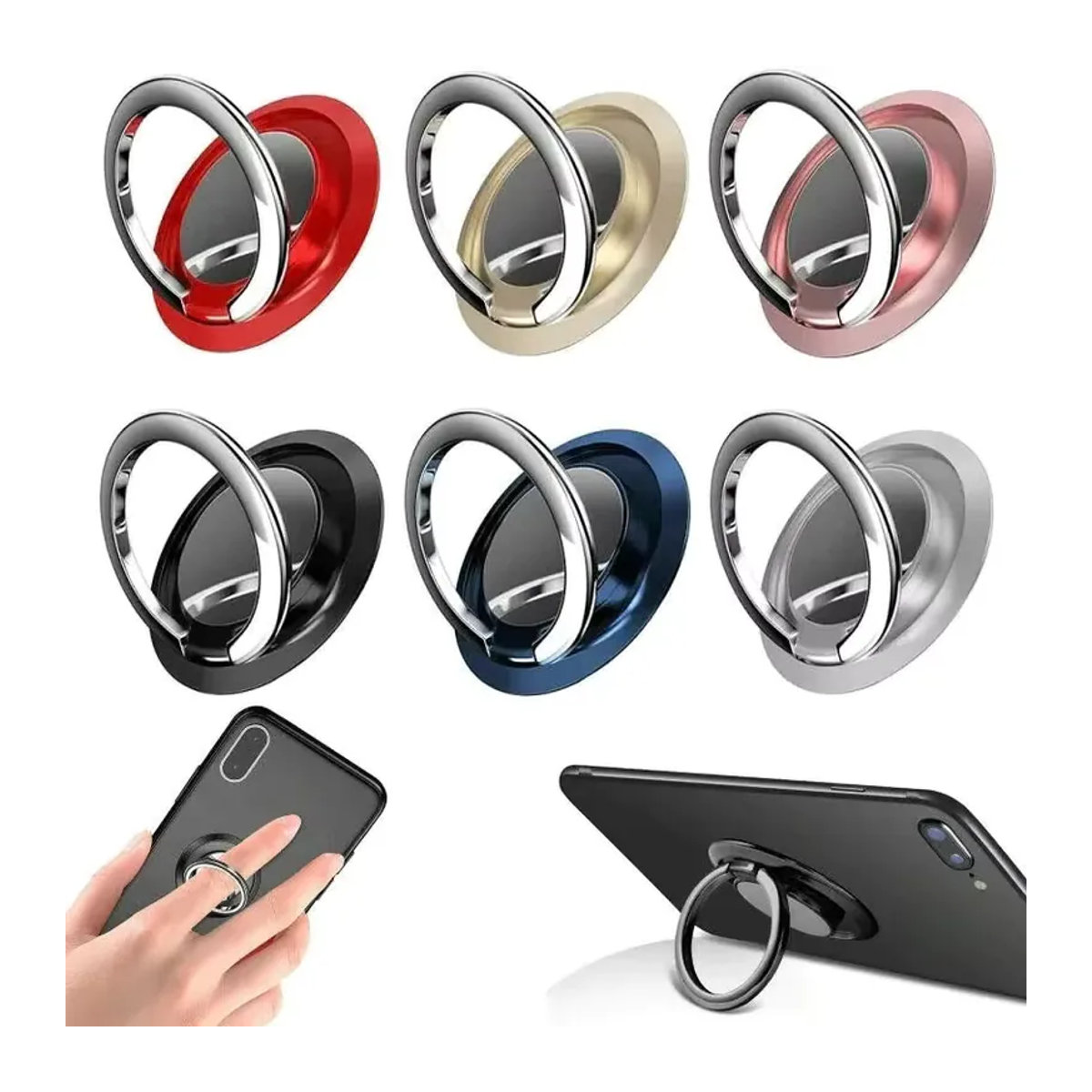 Maerknon Universeller magnetischer Fingerringhalter mit 360-Grad-Rotation und Saugnapfhalterung für dein Smartphone in Rosa und Bunt im minimalistischen Design - Bild 6
