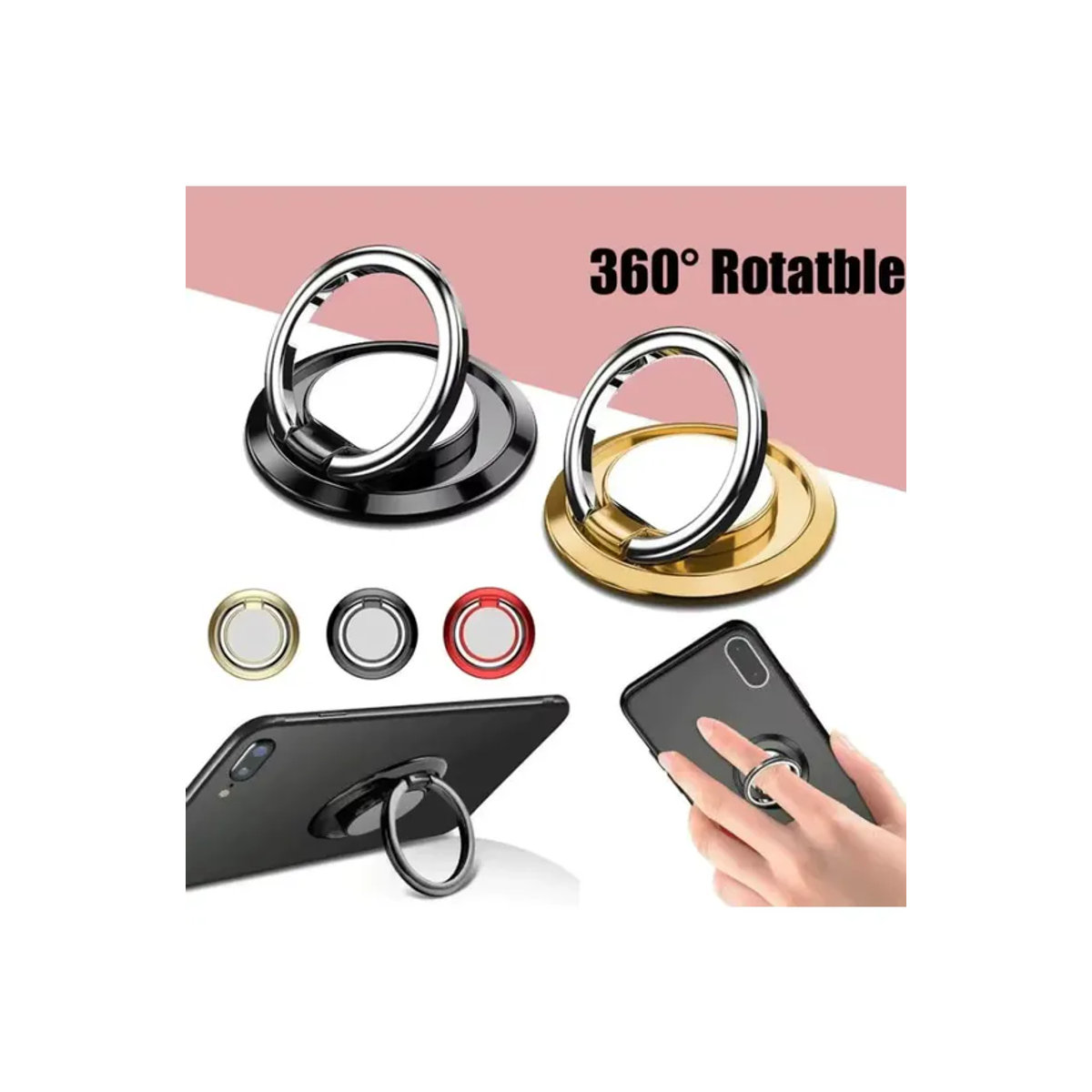 Maerknon Universeller magnetischer Fingerringhalter mit 360-Grad-Rotation und Saugnapfhalterung für dein Smartphone in Rosa und Bunt im minimalistischen Design - Bild 7