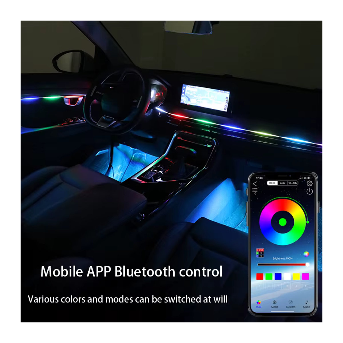 MAGIC COLORM 18-in-1 Auto-Umgebungslicht mit 64 Farben und Bluetooth-App-Steuerung, RGB-Acrylstreifen für den Innenraum - Bild 5